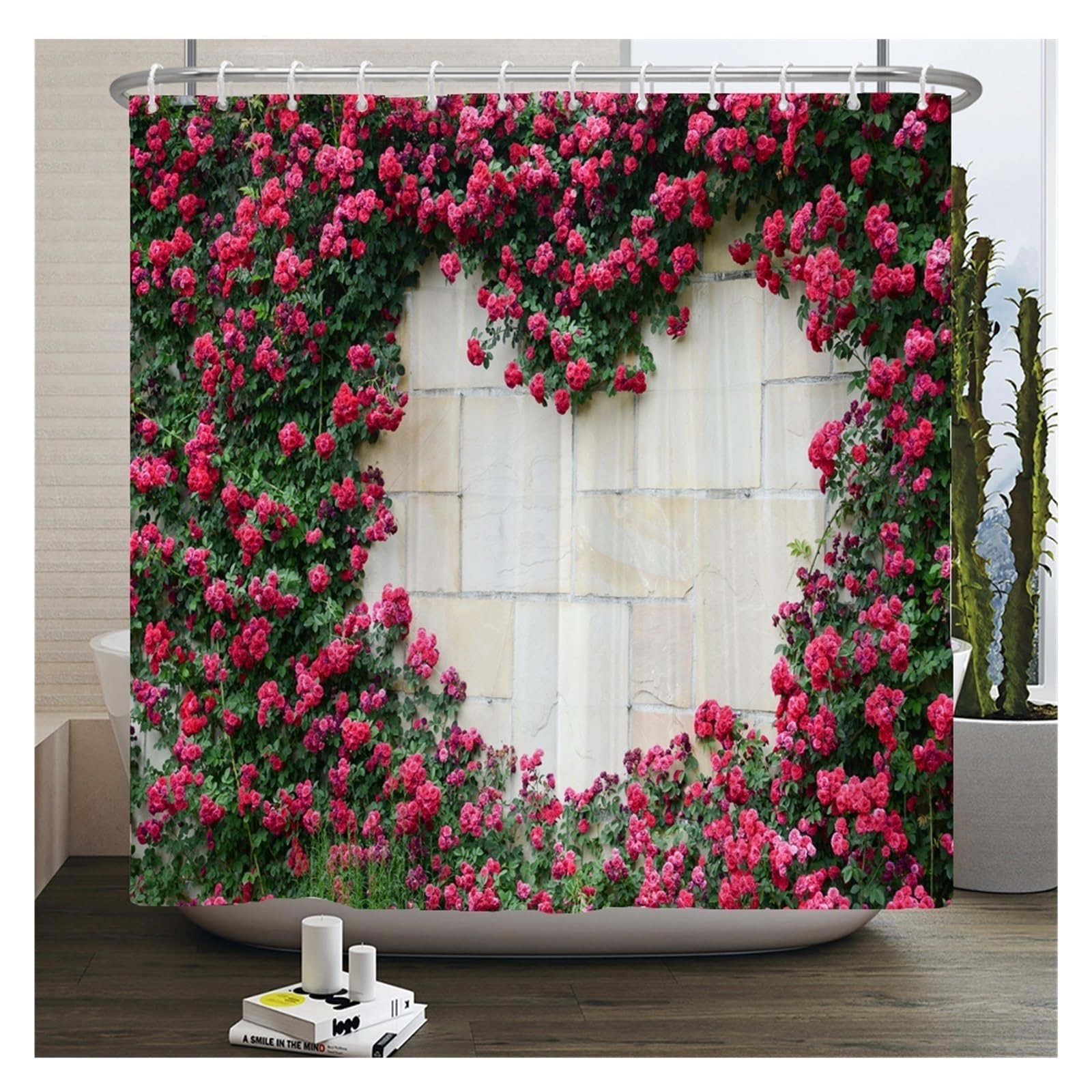 Cortina De Ducha Cortinas de Ducha Impermeables con Paisaje de Flores, Cortinas de baño de Flores de Calle Rural, Tela de poliéster, decoración Lavable, Cortinas de baño(JK7450,W300xH180cm)
