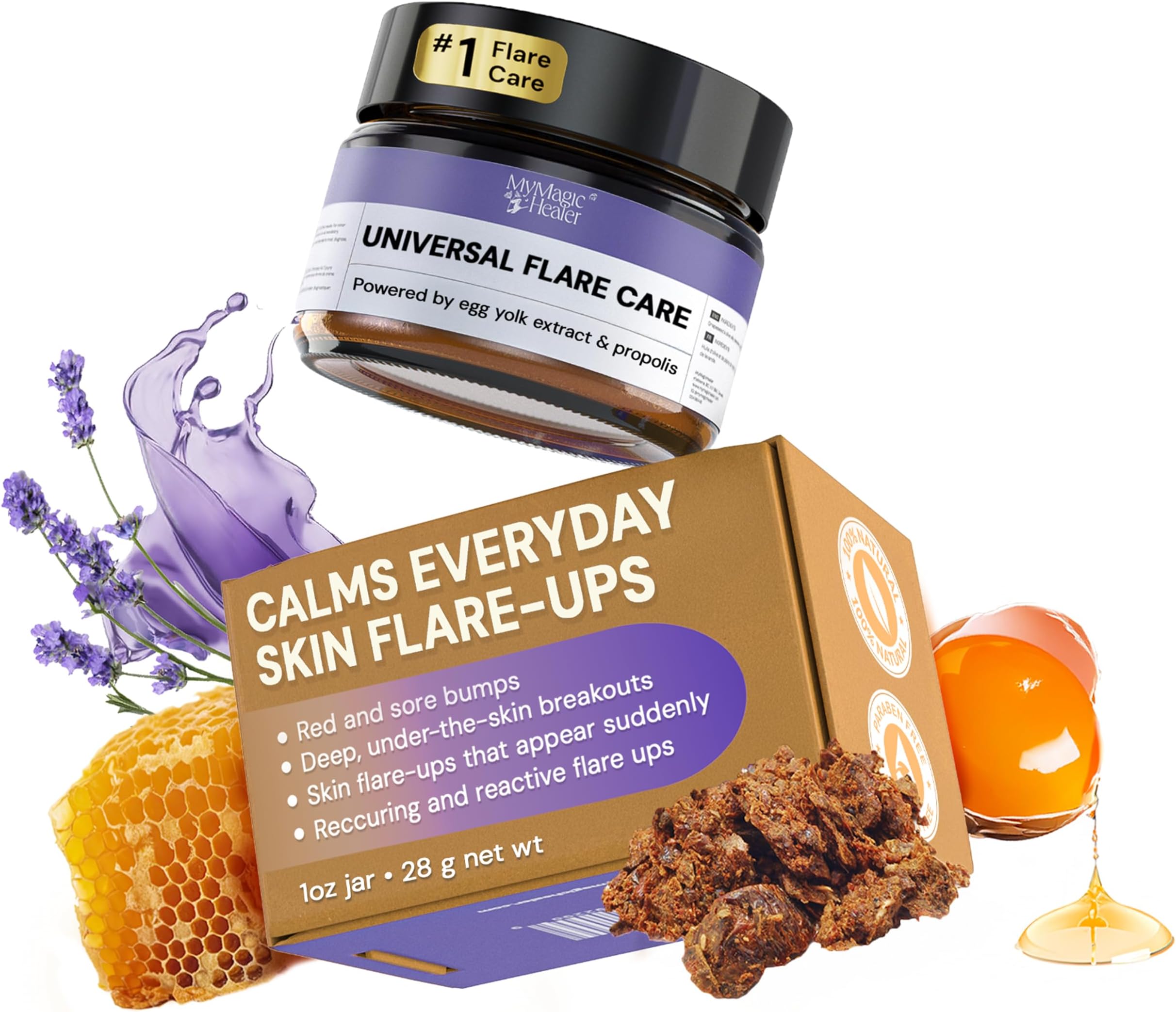 MyMagicHealer Universal Flare Care | Drawing Salve for HS, Boils, Cysts, Hemorrhoids, Pilonidal Cyst, Abscess | Anti-Chafing, Wound Care, Relief for Itching Skin w/Propolis & Egg Yolk Extract 1 oz