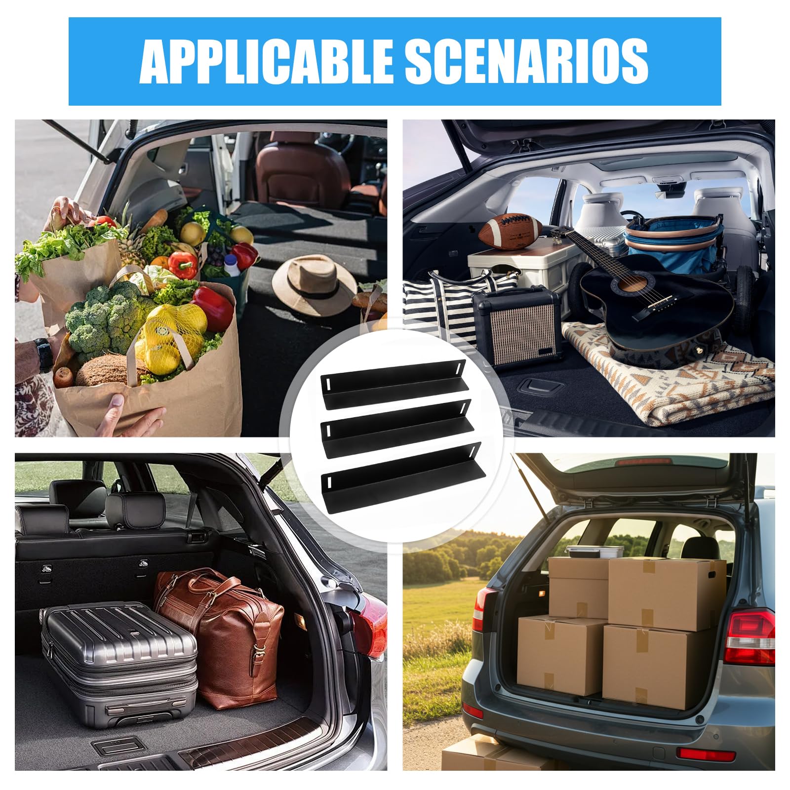 Organizer do bagażnika, na rzep, mocowanie na rzep, uchwyt do bagażnika, do samochodów SUV-ów, kombi, 30 cm długości, antypoślizgowy, dzielnik, 3 sztuki akcesoriów samochodowych
