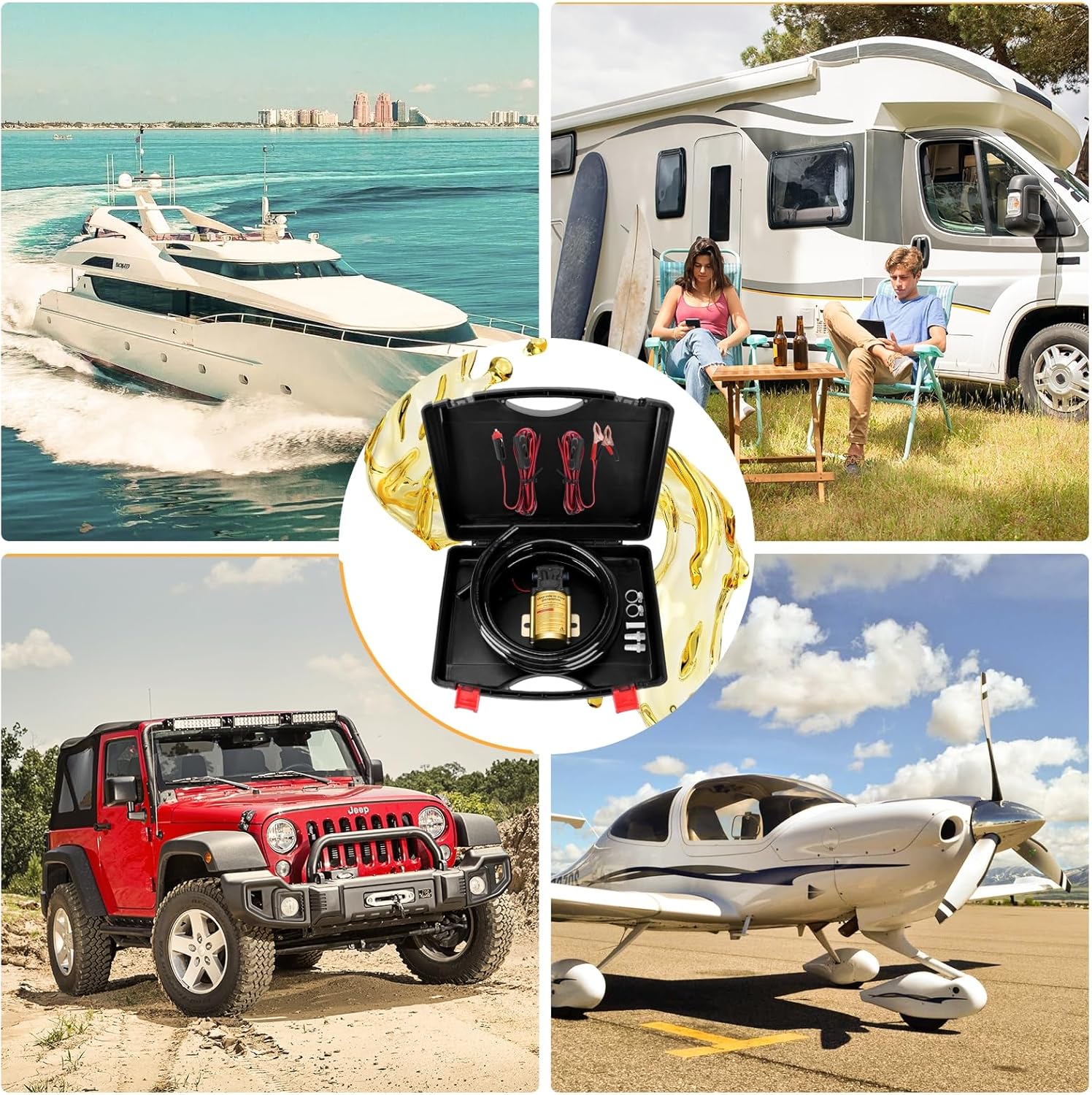 12 V Fuel Gasoline Transfer Pump Kit, Transfers Up to 125 Gallons of Gasoline Diesel Or Water per hour,Great for Vehicles, Boats, Equipment(No Working Temperature During Oil Pumping Process)