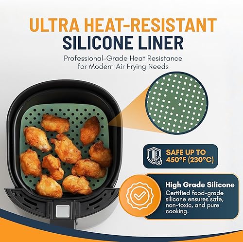 Miniatura 4 de Linda's Essentials - Forros cuadrados reutilizables de silicona para freidora de aire (7.5 pulgadas, paquete de 3) - Accesorios antiadherentes y