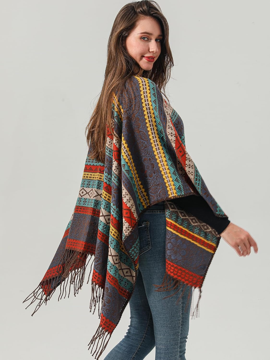 Shawl Wraps for Women Knitted Tassel Poncho Cape Retro Vintage Boho Scarf Bohemia Cover Ups - Image 5