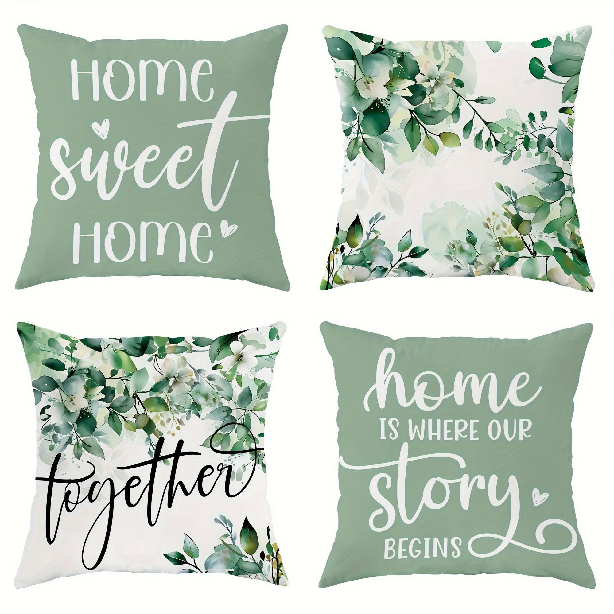 Hellgrüne Kissenhülle 45x45 4er Set - Gemütlich Sofa Deko, Leinen Wohnzimmerdeko