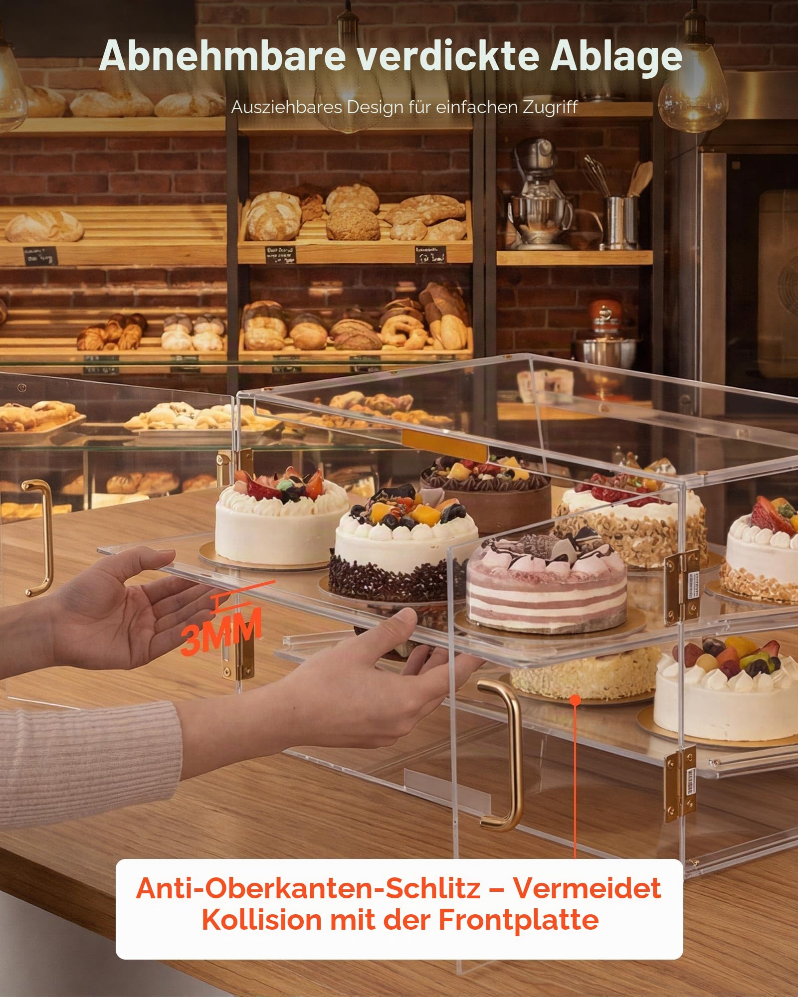 VEVOR Gebäckvitrine 2-stöckig, Gewerbliche Bäckereivitrine aus Transparentem Acryl, Thekenvitrine mit Magnetischer Rücktür & Abnehmbarer Trennwand für Kekse, Desserts und Donuts, 526 x 400 x 305 mm