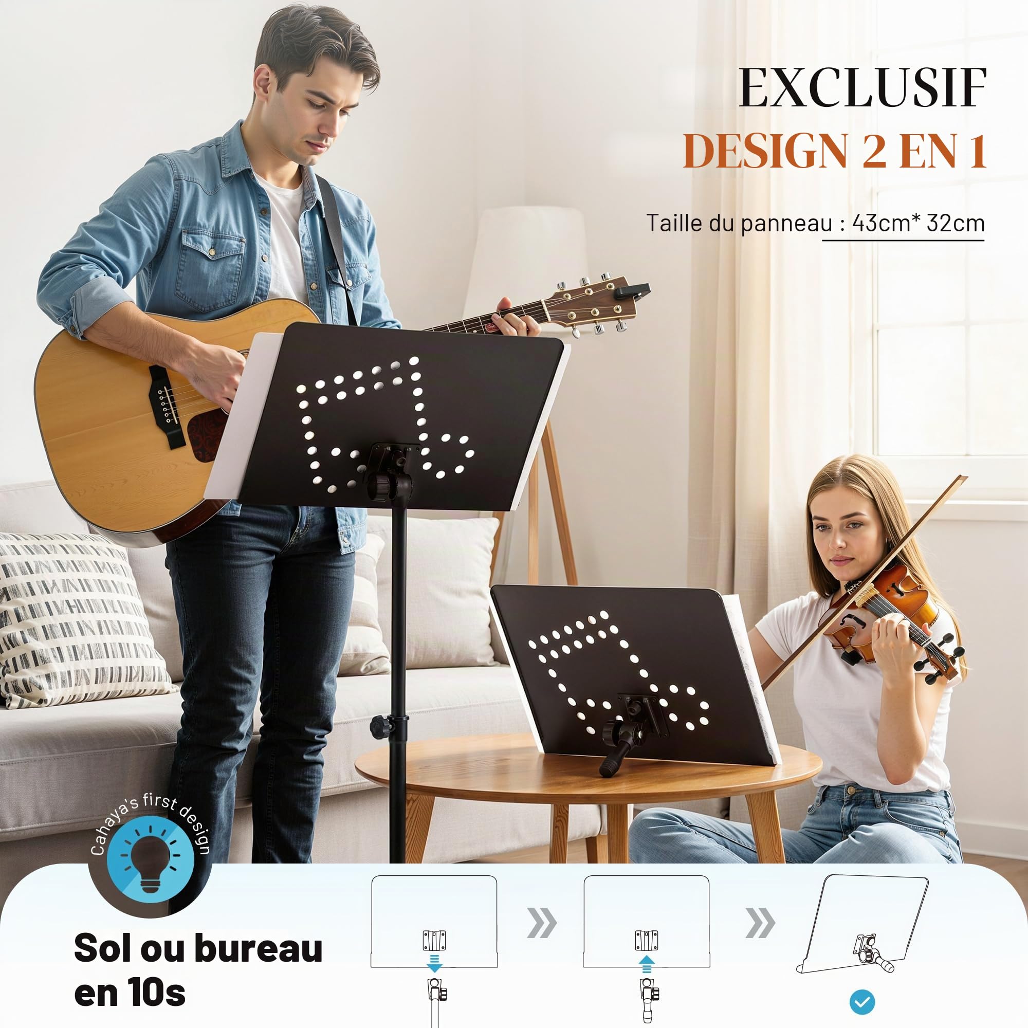 CAHAYA Pupitre de Musique 2 en 1 Pliable et Réglable avec Sac de Transport Support de Bureau Portable Trépied Stable