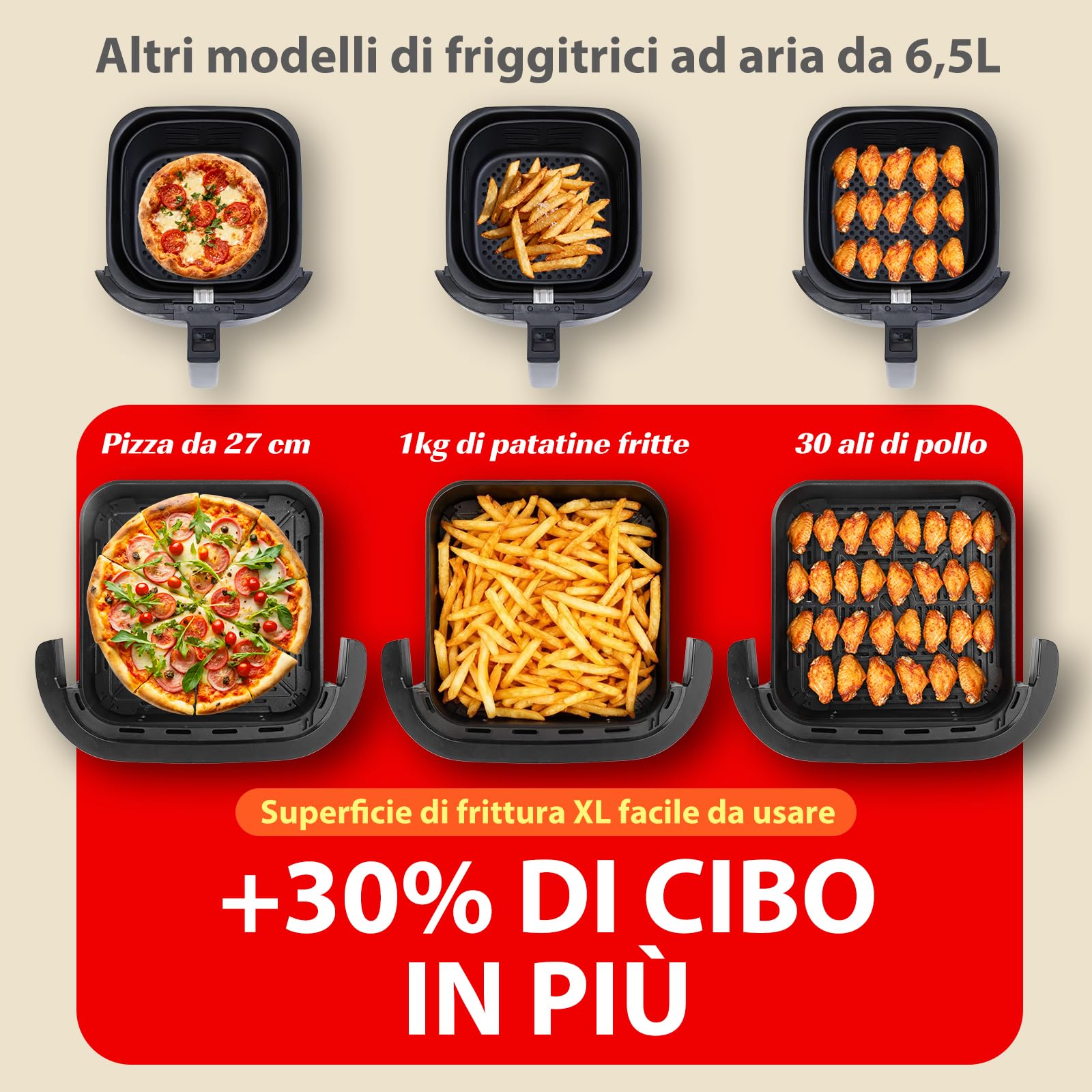 Aigostar Friggitrice ad Aria XXL 745cm² Surface, 2200W Silenzioso Extra-Crisp Technologie + Doppia Resistenza, 11 Programmi (Pizza Surgelata), Touchscreen, Finestra Illuminata, Interno Metallico, Nero