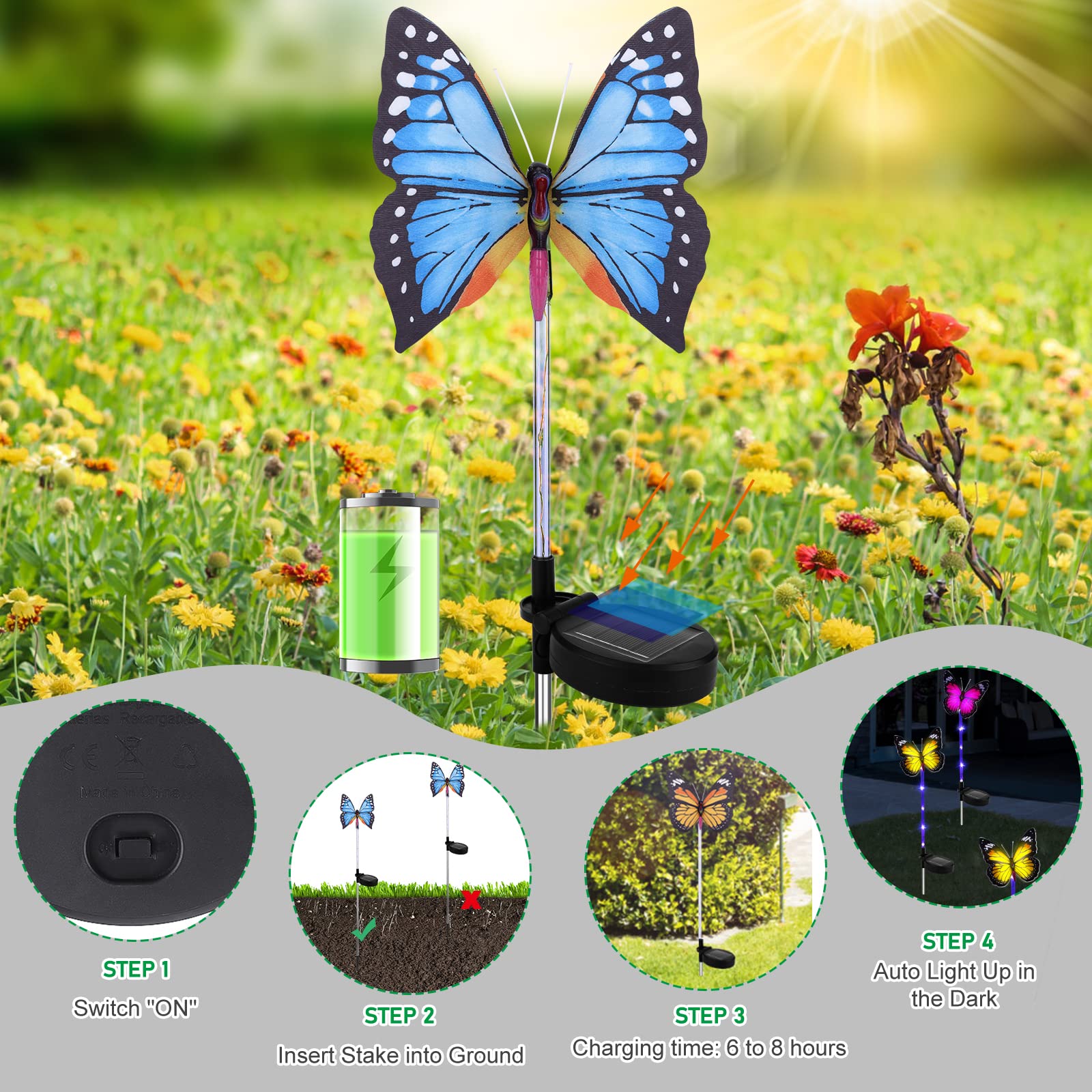 Confezione da 4 luci decorative solari a forma di fiore per giardino