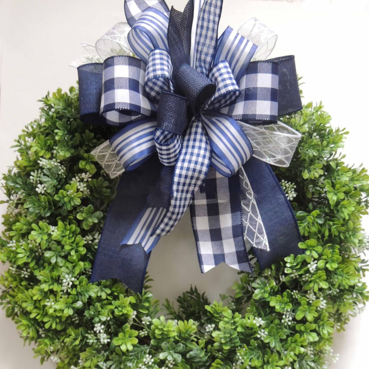 Summer Patriotic Ribbon Wired, Navy Blue Gingham Fabric Ribbon Plaid Checkered Ribbons for Bow Wreath Supplies Gifts Wrapping DIY Craft 4th of July Party Decor Baby Shower Birthday, 2.5" x 10 Yards