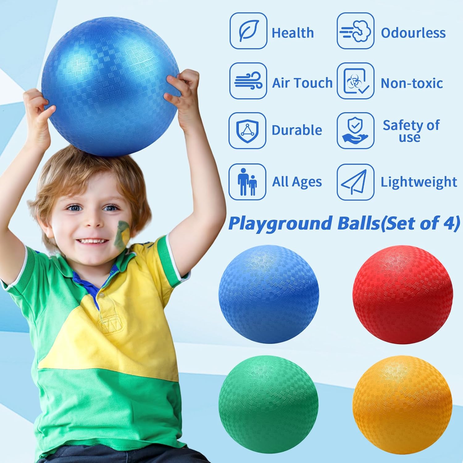 4 Pack Playground Balls for Kids, 8.5 Inch Kickballs with Pump – Durable Grip Balls for Dodgeball, Kickball, Handball, Recess, Gym Class & Outdoor Backyard Games