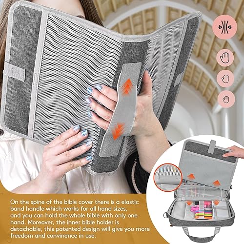 Miniatura 4 de Funda para la Biblia para mujer, funda protectora para la Biblia de la iglesia con asa y bolsillo con cremallera, regalos preciosos para hombres y