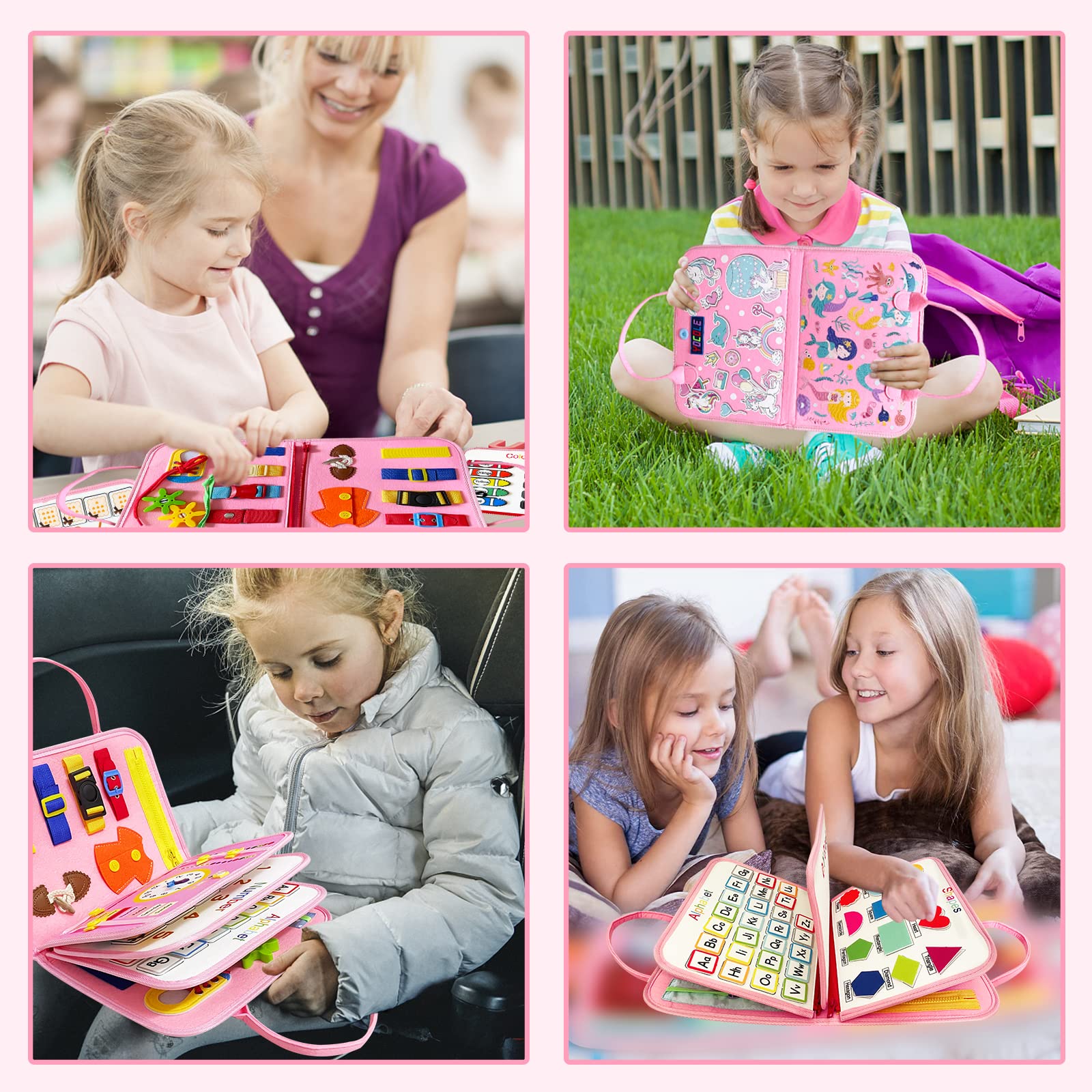 Busy Board Montessori 3 ans Jouets éducatifs 5 Couches Planche Apprendre Compétences Vie Garçon Fille Bébé Rose