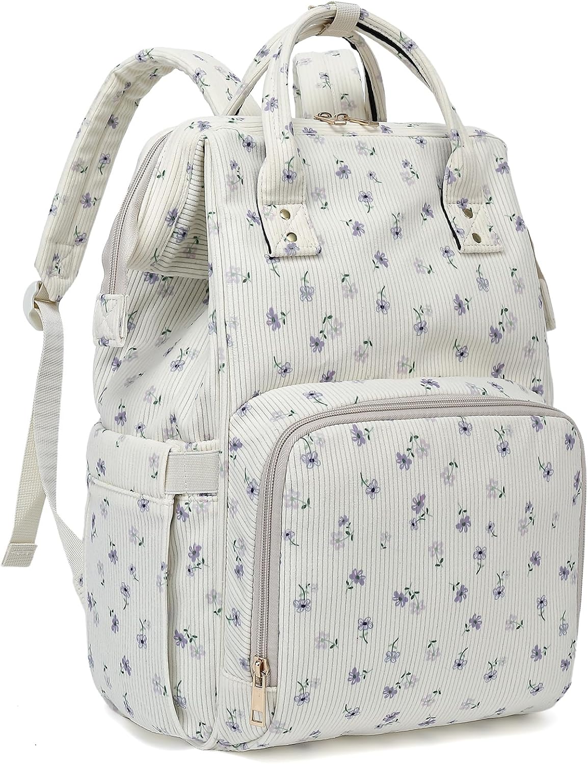 Laptop Backpack for Women, Corduroy College School Backpack Bookbag 15.6 inch Business Computer Travel Backpack (Flowers Purple)