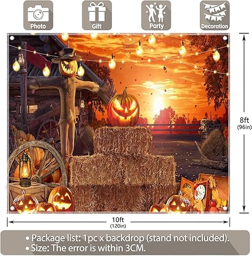 Miniatura 10 de ZTHMOE Telón de fondo de fotografía de Halloween de poliéster de 7 x 5 pies, diseño de calabaza de diablo sombrío, horrible espantapájaros, cartel