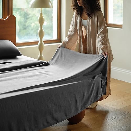 Miniatura 2 de Double Stitch by Bedsure Linen Lyocell - Juego de sábanas de bolsillo profundo, sábanas refrescantes sostenibles California King, juego de ropa de