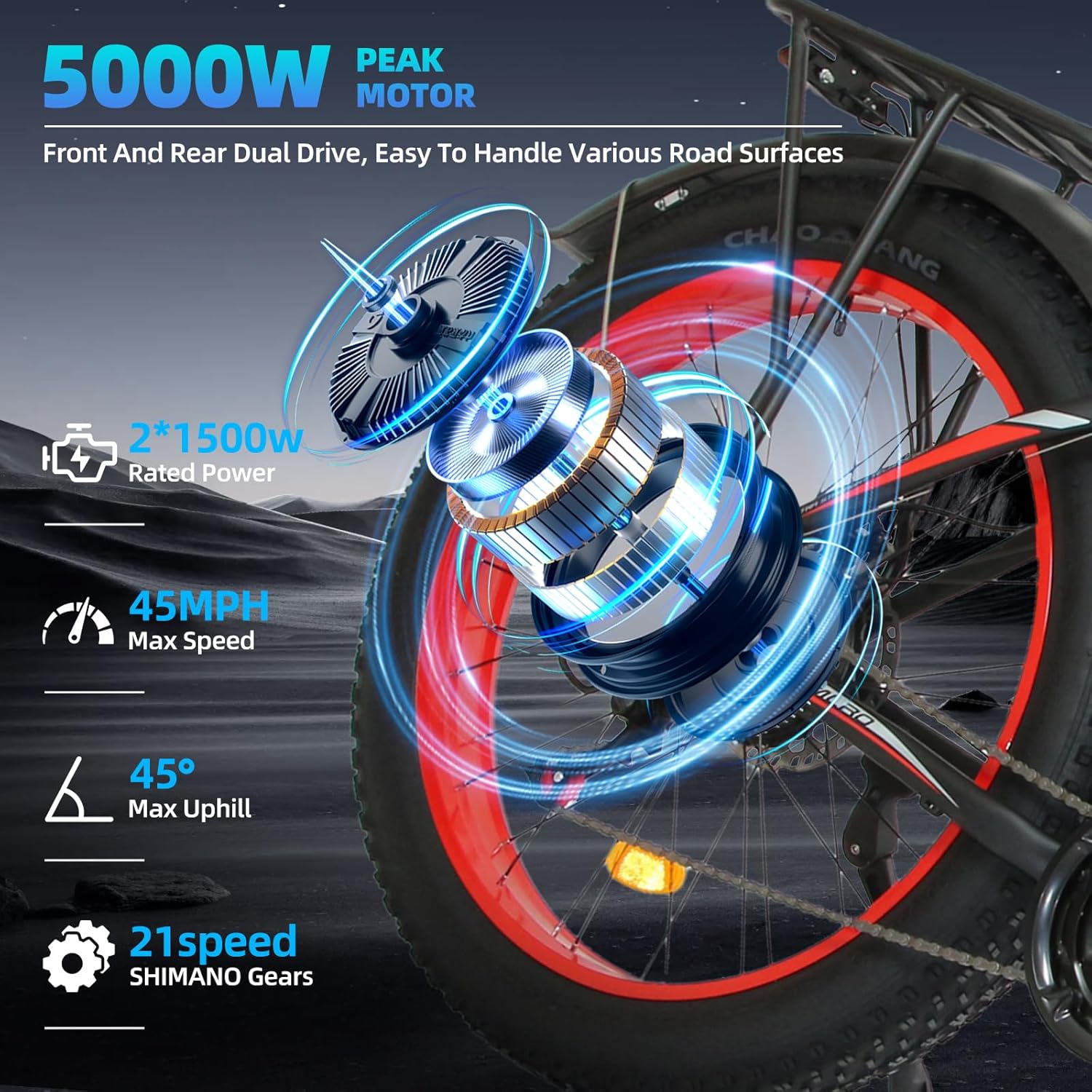 xdc 600 Adult Electric Bike, 5000W Peak Power, 26" Fat Tire All-Terrain E-Bike, 45 Miles Peak Range, 52V 30Ah Battery-Powered Off-Road E-Bike, 45 MPH High Speed