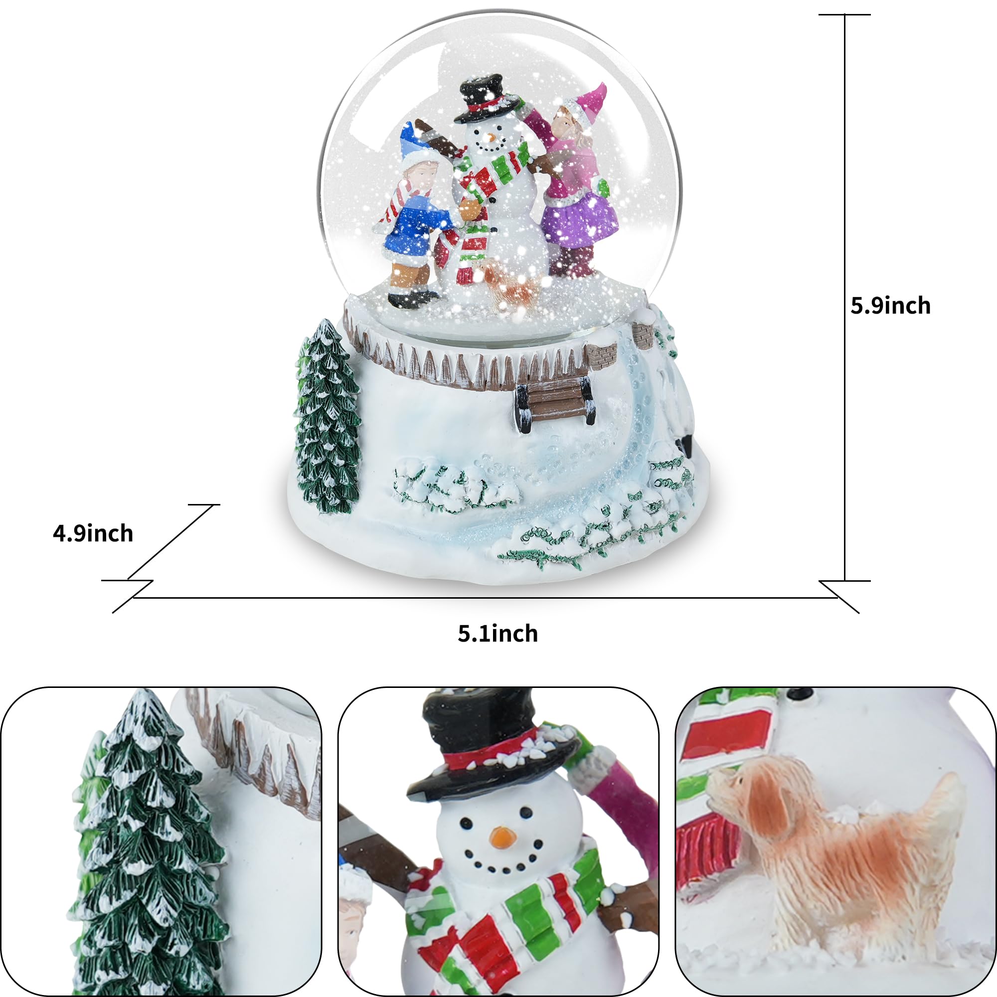Boule à neige de Noël bonhomme de neige et amis avec lumières LED et chute de neige, boule à neige musicale pour les vacances, Père Noël vient en ville, décoration d'intérieur d'hiver, mélodie d'hiver