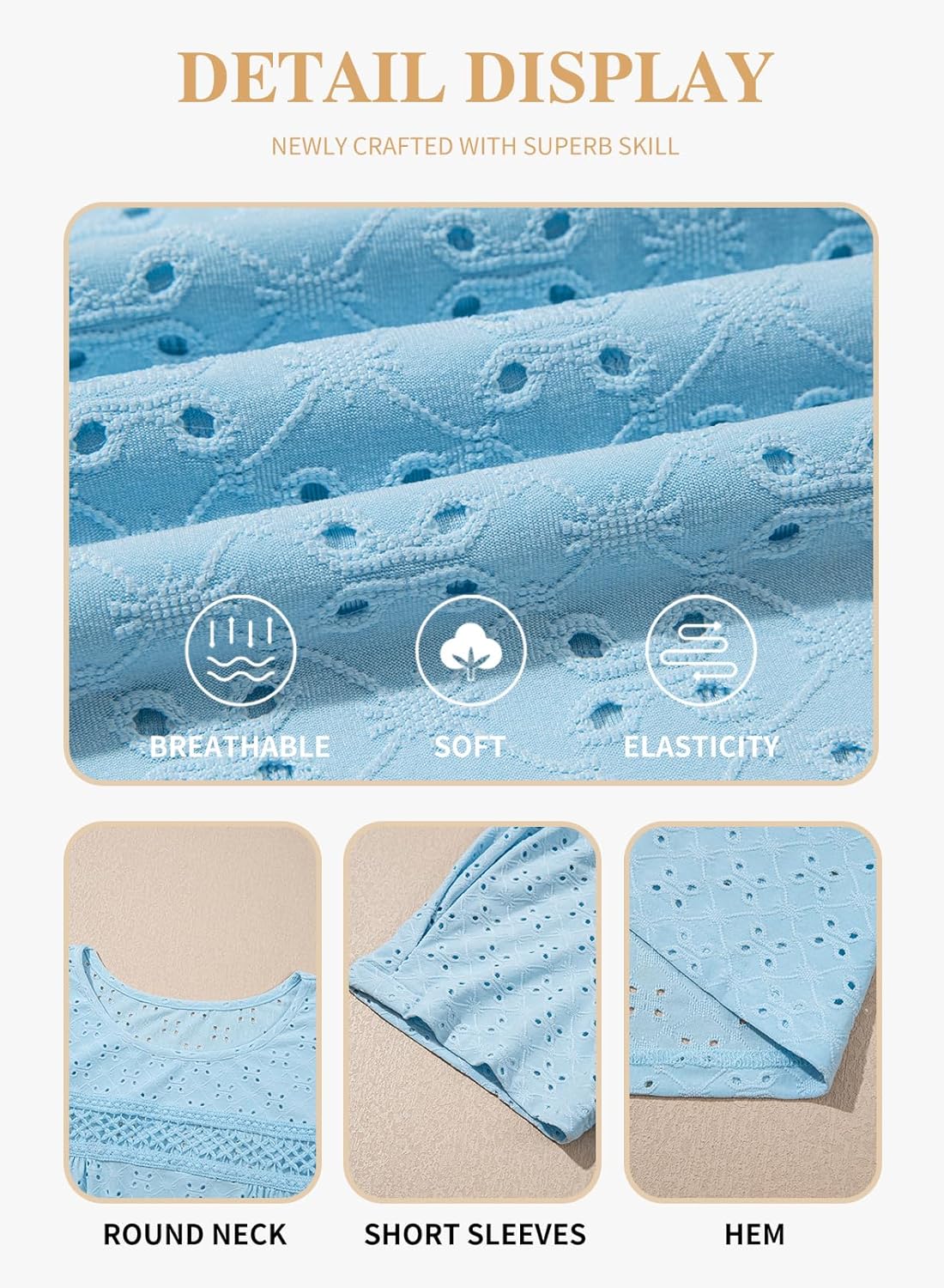 Eytino Plus Size Tops for Women Crewneck Puff Short Sleeve Summer Loose Casual Tshirts Blouse(1X-5X) - Image 4