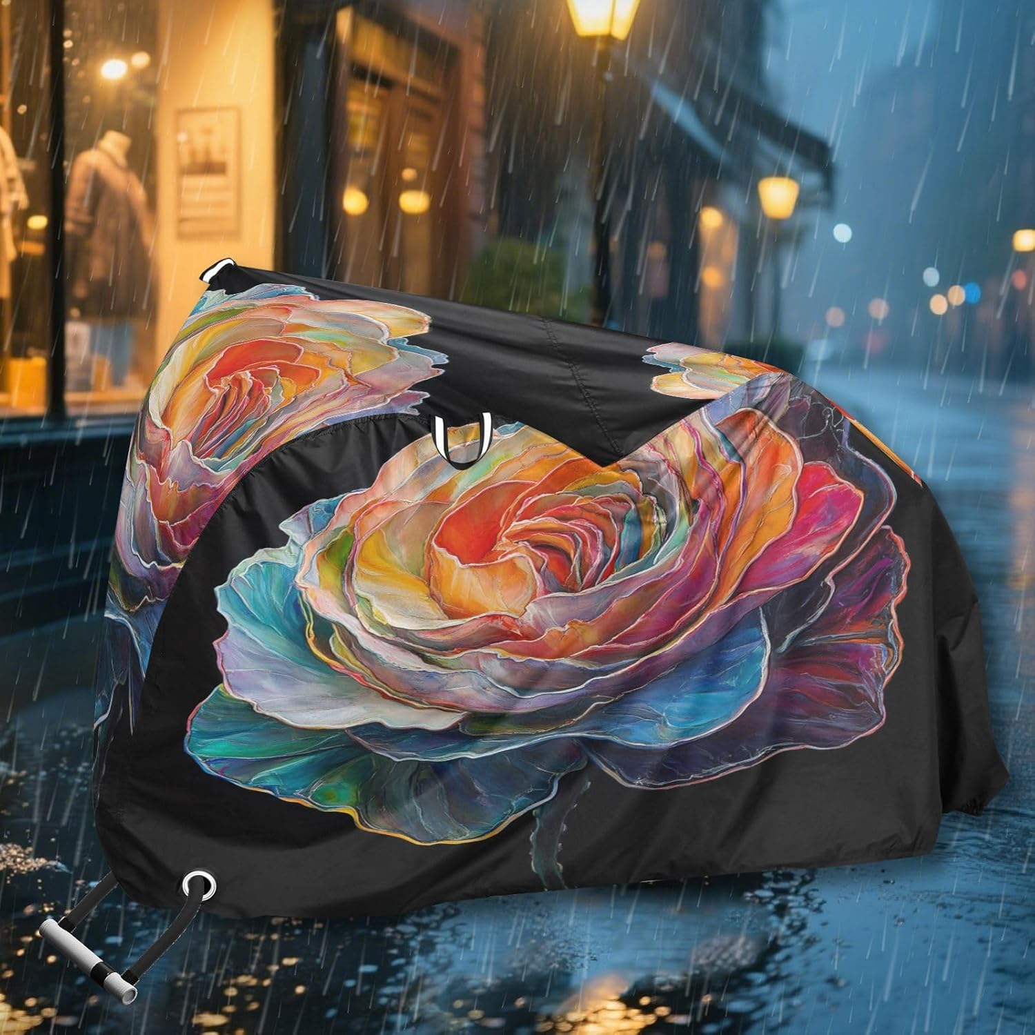 ALAZA Crystal Rainbow Rose Flower Bike Cover Waterproof Outdoor Ebike Bicycle Covers Tarp Protection for 1/2 Bikes, Sun UV Dust Wind Proof