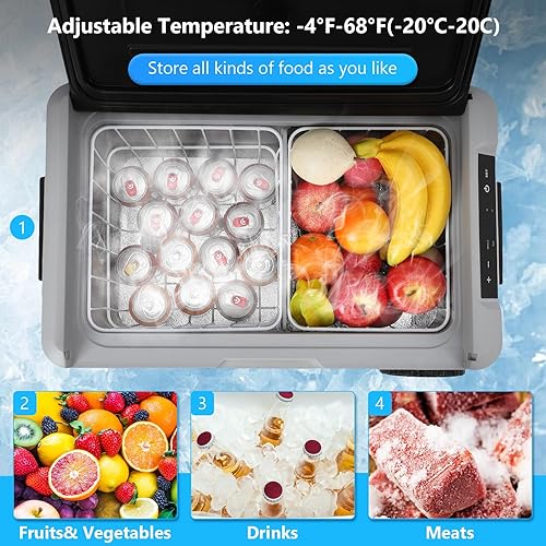 Miniatura 3 de Refrigerador para automóvil, 37 cuartos de galón con doble zona, -4-68 1224V DC y 110-240V CA, congelador portátil de 35 litros para campamento,