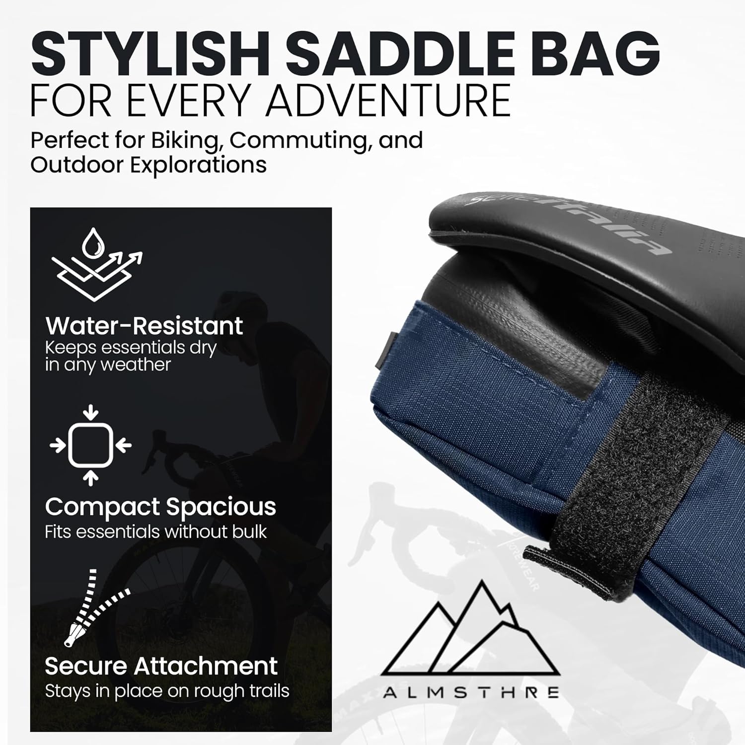 ALMSTHRE Compact Frame Bag Bundle - Blue | Bike Frame Bag, Bike Saddle Bag & Ride Wallet Set | Frame Bag with 3 Adjustable Strap Locations | Internal Pockets Across All Items