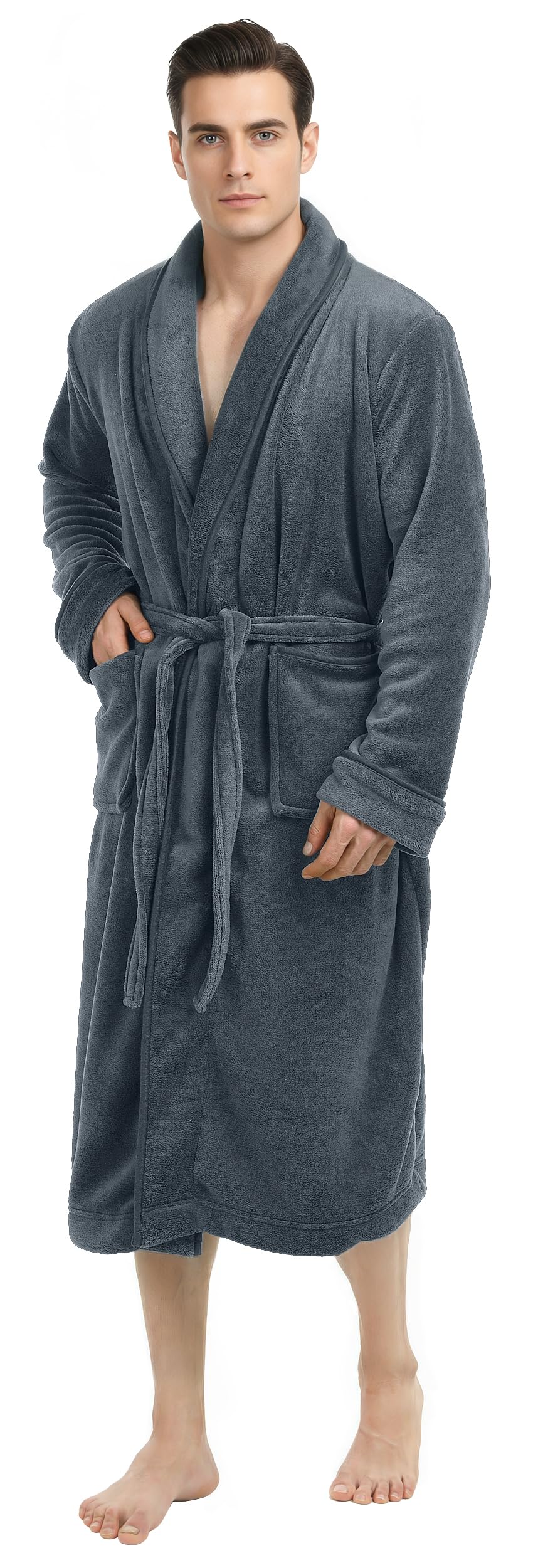 Luxurious Mens Shawl Collar Fleece Bathrobe Spa Robe