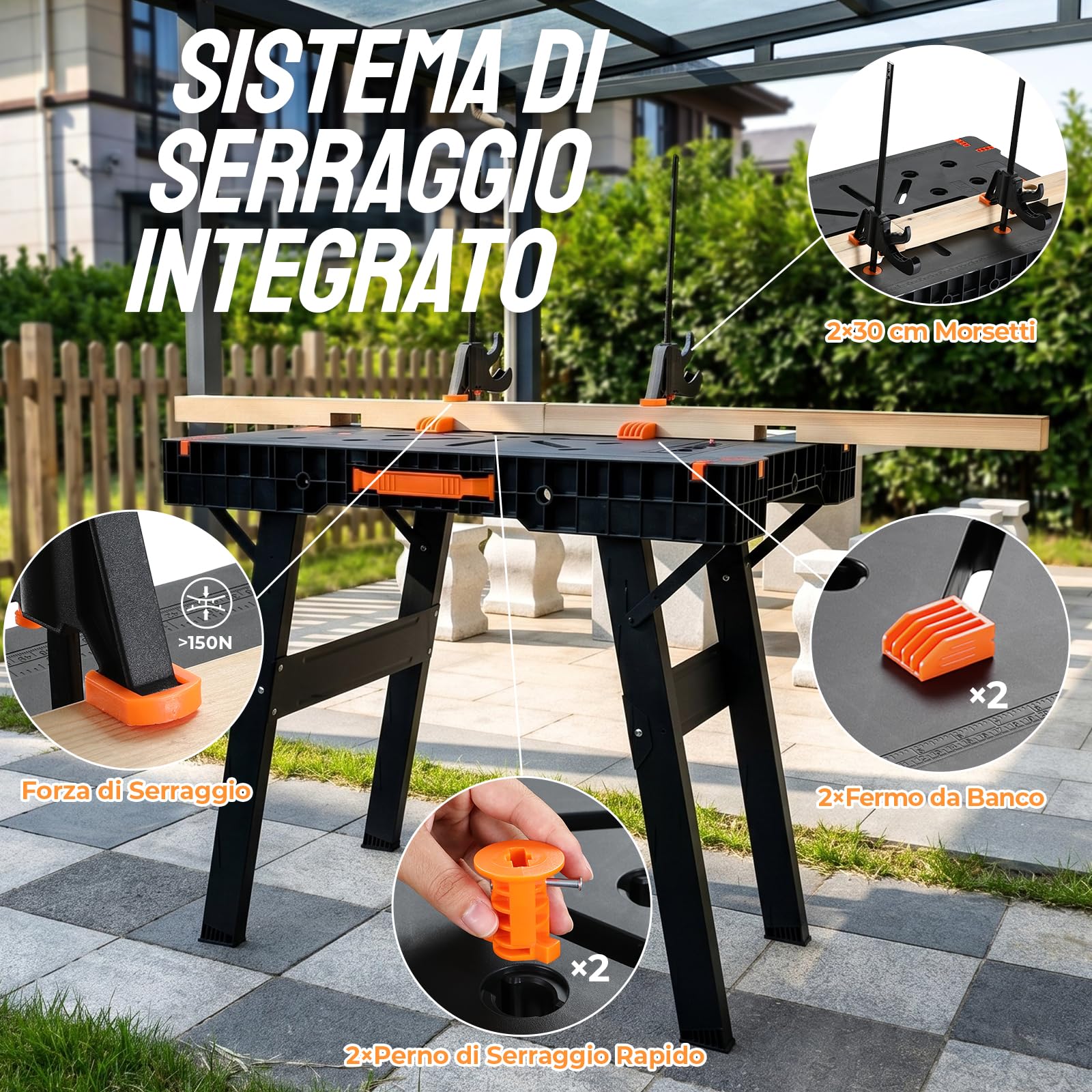TLGREEN Set di 2 Banco da Lavoro Pieghevole,Tavolo da Lavoro con 4 Morsetti | Banco da Lavoro Pieghevole Portatile con Presa di Corrente, Apertura One-Touch, Capacità di Carico 680kg, per Officina Garage