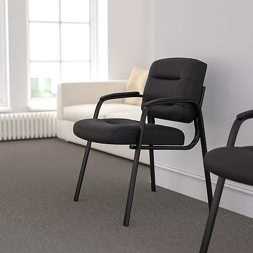 Vista 2 de Flash Furniture Darwin Flash Fundamentals LeatherSoft - Silla de recepción ejecutiva, moderna silla copetuda para sala de estar u oficina