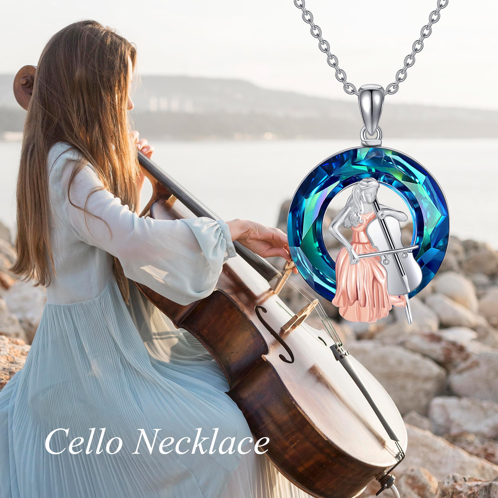Collar musical de plata de ley con colgante de violonchelo de cristal, joyería musical, regalo para mujer