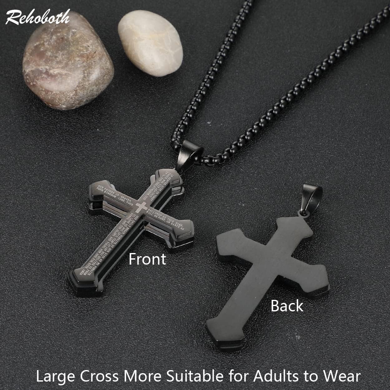 Rehoboth Men's Stainless Steel Nail Lord's Prayer Cross Pendant Necklace for Men Women Big Pendant and Strong Chain 24" - Image 3