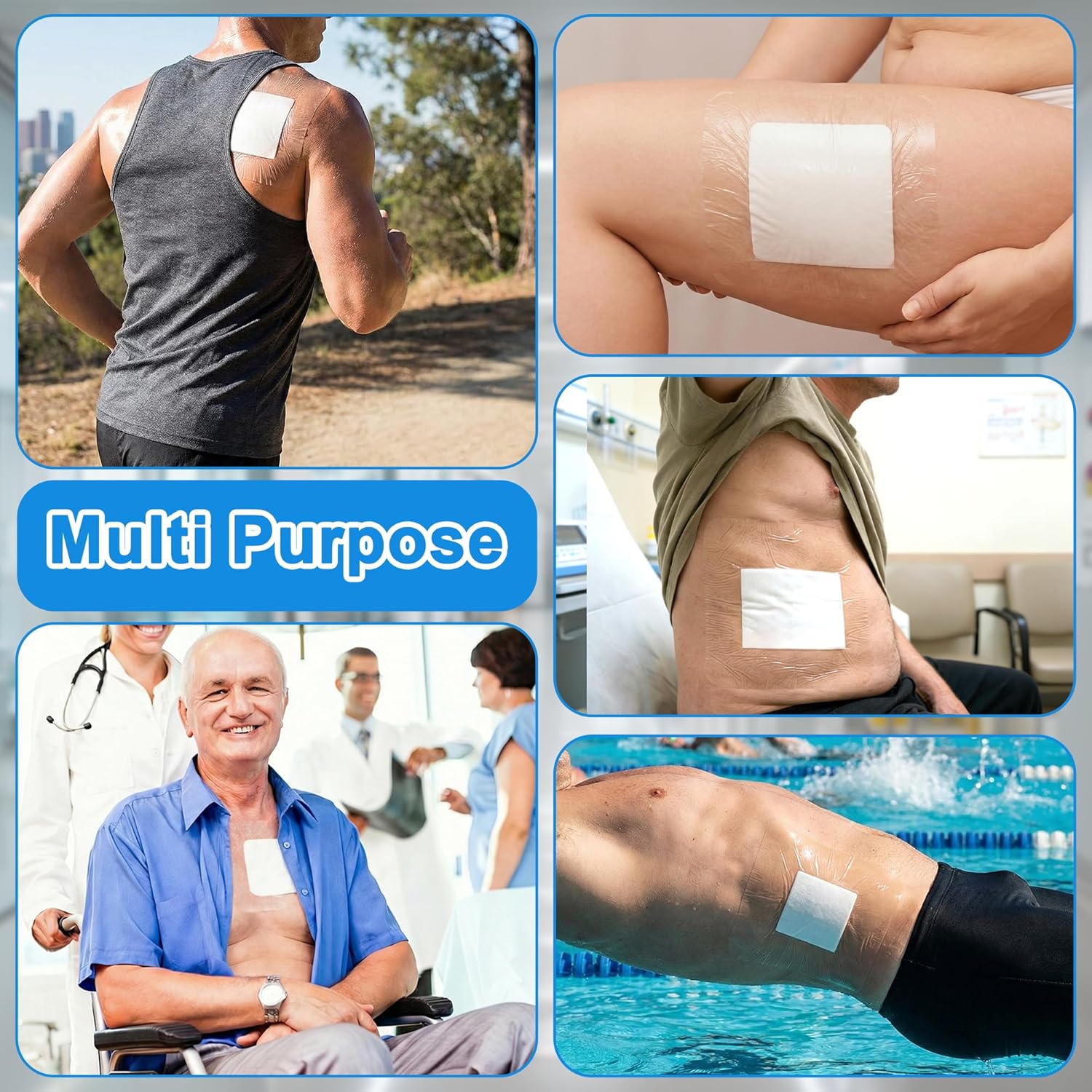 25Pcs 10.2"x10.2" Shower Shields Wound Cover, Large Waterproof Protector Bandage with Non-Stick Central Pad, Adhesive Dressing Film for Dialysis Catheter Post Surgical PICC Line