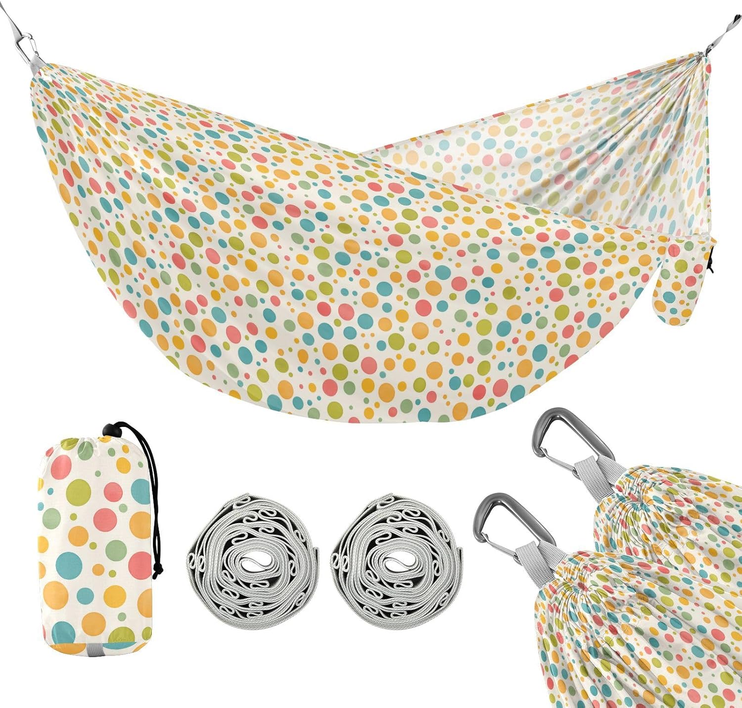 Colourful Polka Dots Hammocks for Camping with Hanging Rope Rope Hammocks for Outside for Indoor Outdoor Patio
