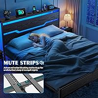 Vista 9 de Estructura de cama tamaño matrimonial con luces LED y estación de carga, estructura de cama completa con cabecero de almacenamiento, 13