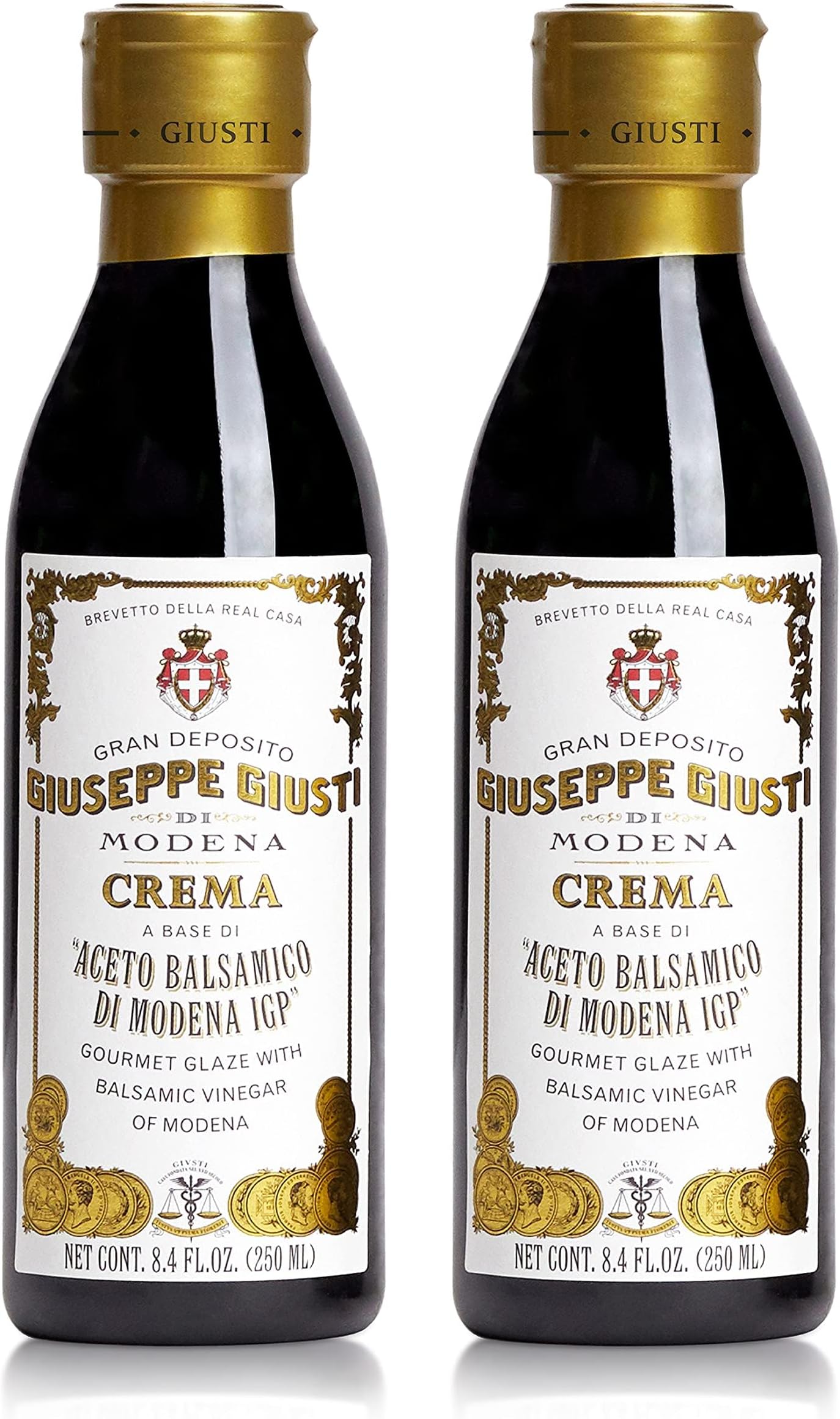Giusti Balsamic Glaze Based on Thick Balsamic Vinegar of Modena – Italian Gourmet La Crema Reduction, Smooth & Velvety Drizzle for Meat, Cheese, Salads & Desserts - 8.45 fl oz (250 ml) - Pack of 2
