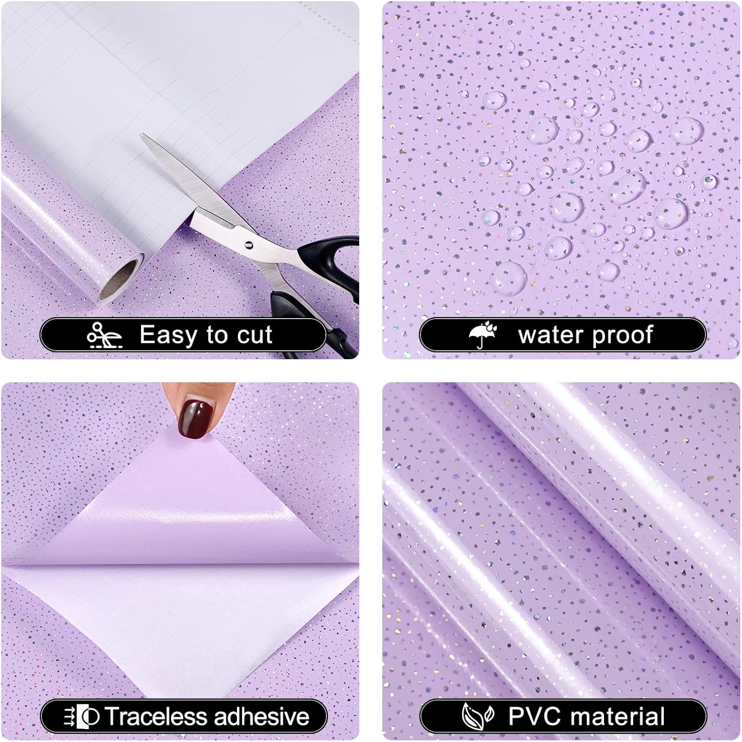 Light Purple Glossy Countertop Contact Paper Peel and Stick Holographic Shiny Waterproof Wallpaper Iridescent Self Adhesive Removable Vinyl DIY Film for Furniture Kitchen15.7 x275