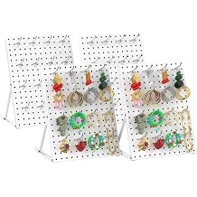 4 Pack Pegboard Display Stand, Sturdy Anti-tip Design,Small Peg Board Tabletop with 48 Hooks, Adjustable Metal Peg Board for Vendor Display, Craft Show, Jewelry Display 16X12 White