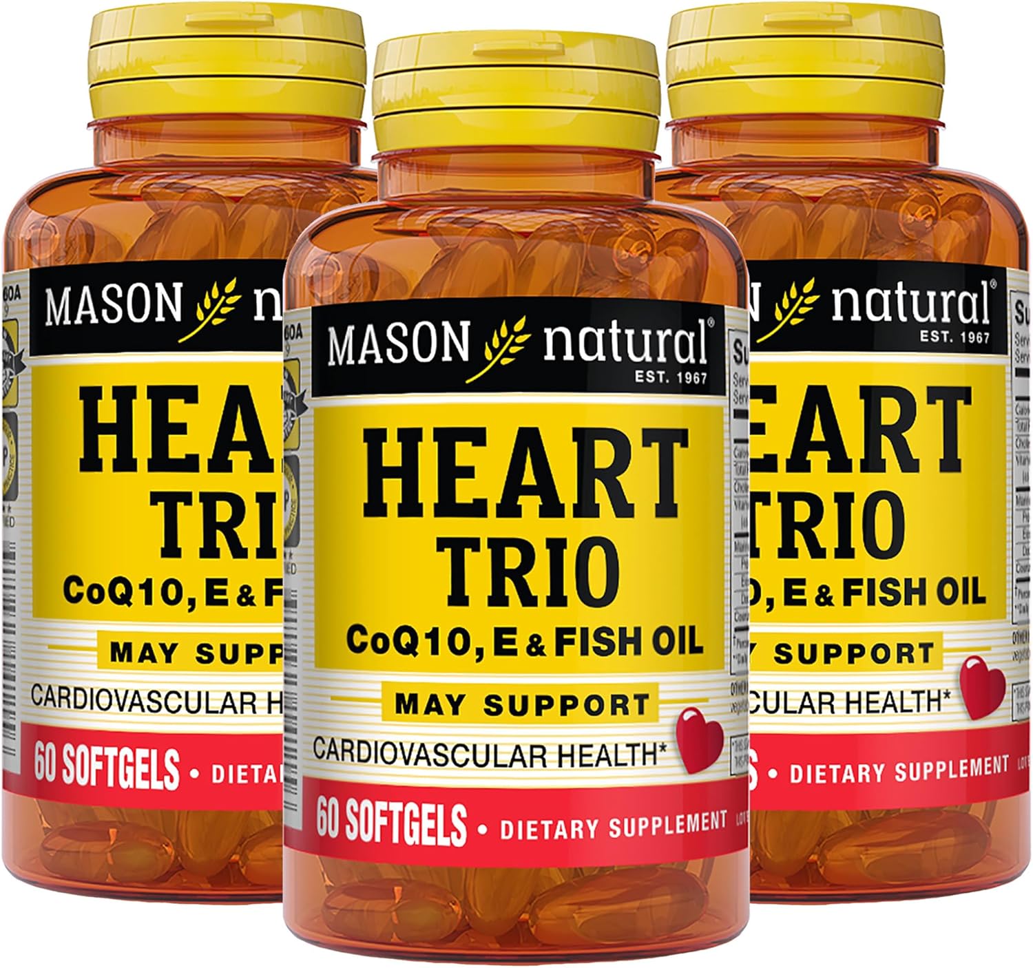 MASON NATURAL Heart Trio,Co Q10, Vitamin E & Fish Oil, 3 Month Suppy, Supports Normal Heart Health, 3 Pack