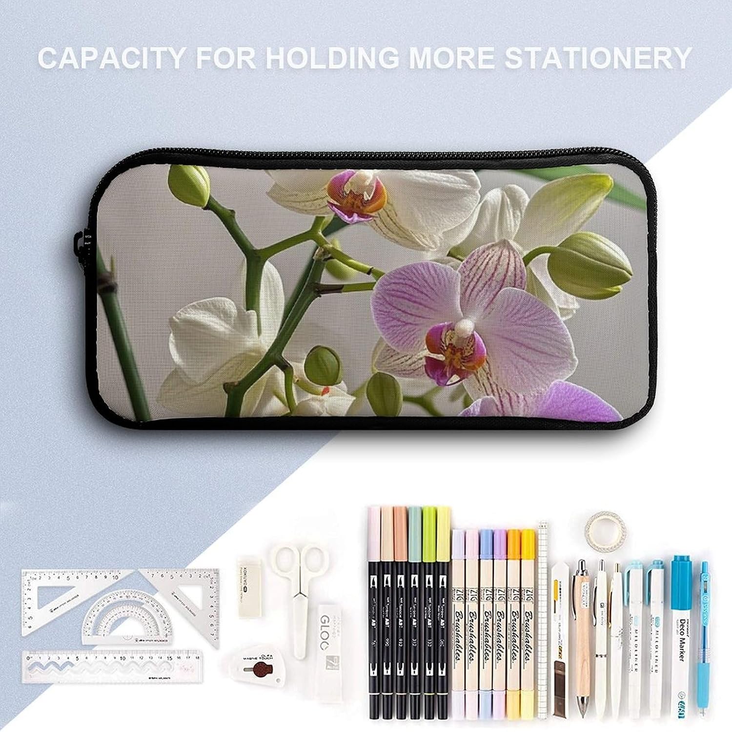 Colorful Orchids Flower Large Pencil Case, Pencil Pouch with Zipper image 3