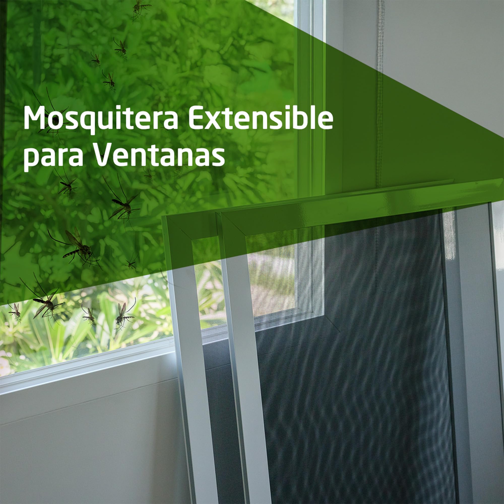 Amig – Mosquitera Extensible para Ventanas - Instalación sin Tornillos - Encajable en el carril de la persiana - 70 x 50 cm - Ajustable hasta 130 cm - Aluminio Blanco y Malla de Fibra de Vidrio gris