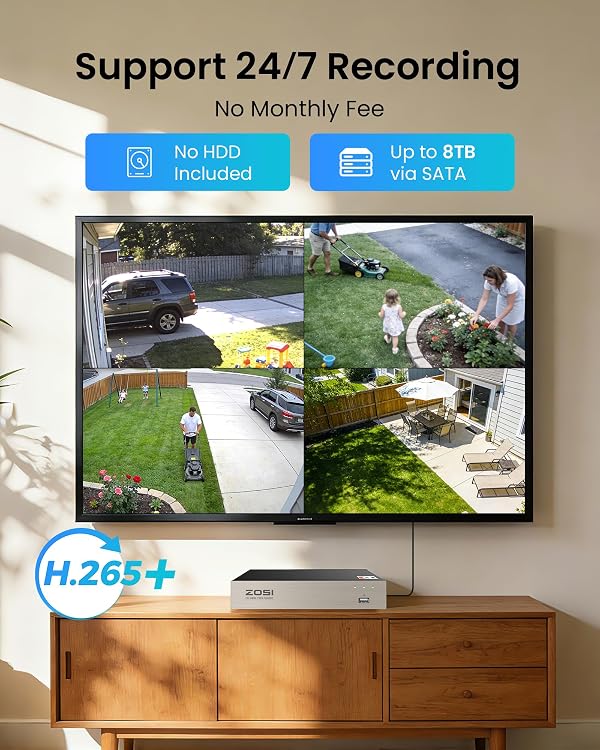 ZOSI 3K Lite 8CH Home Security Camera System Outdoor Indoor,AI Human/Vehicle Detection,Night Vision,H.265+ 5MP Lite 8 Channel CCTV DVR,8pcs 1080P 1920TVL Surveillance Bullet Cameras (No Hard Drive) by ZOSI - Used condition - Image 2