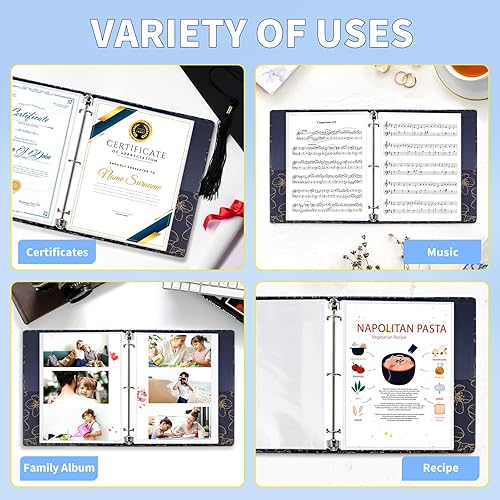 Miniatura 8 de SUNEE Paquete de carpetas y protectores de hojas, 4 carpetas de 3 anillos de 2 pulgadas y 50 protectores de hojas transparentes, 8.5 x 11 pulgadas