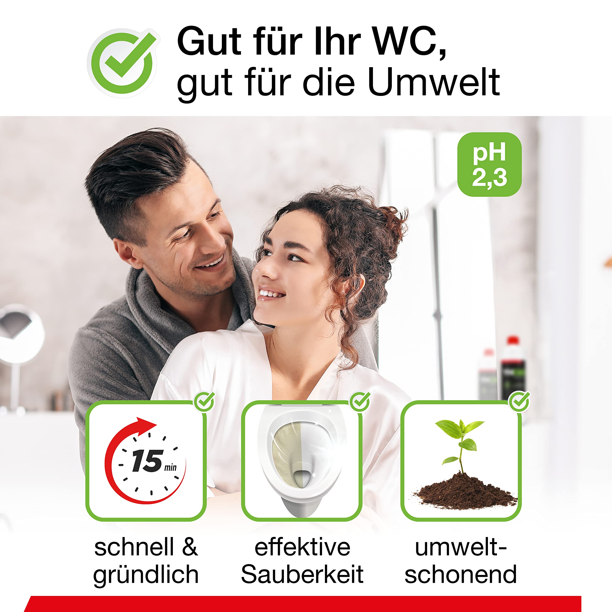 BiOHY Nettoyant WC (3 x 1l Bouteille) + Brosse de toilette | Gel nettoyant visqueux | Concentré | Idéal Contre Le tartre urinaire (WC-Reiniger)