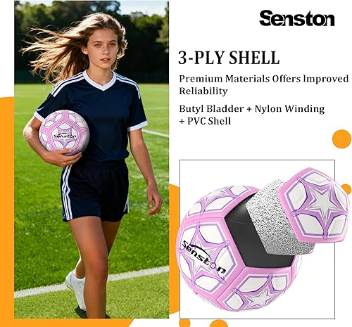 Miniatura 4 de Senston Soccer Ball Size 5 with Texture - PVC Soccer Ball & Butyl Bladder for Maximum Air Retention for Outdoor & Indoor Training