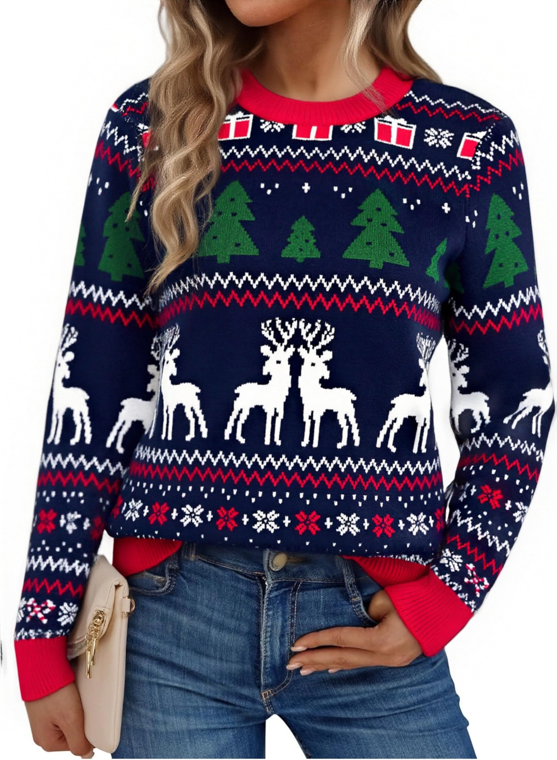 Litherday Jersey Navideño para Mujer Suéter navideño Feo Suéter de Punto Mujer Invierno Cuello Redondo