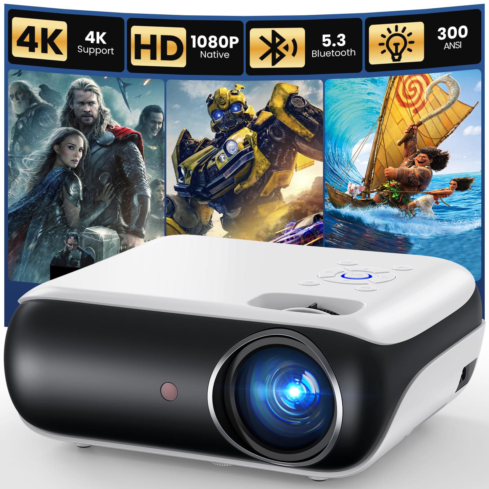 Photo 1 of HAPPRUN Native 1080P Bluetooth Projector - White