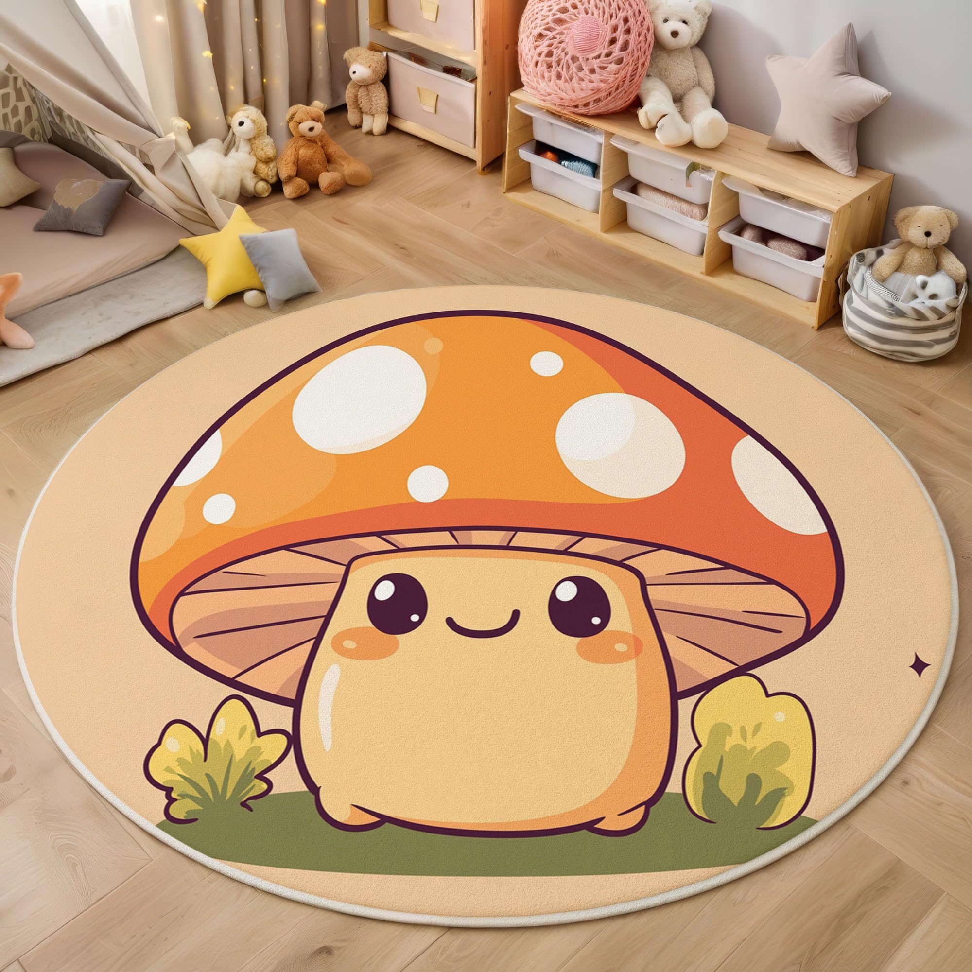 Tapis rond champignon 160cm moelleux salon et chambre enfant