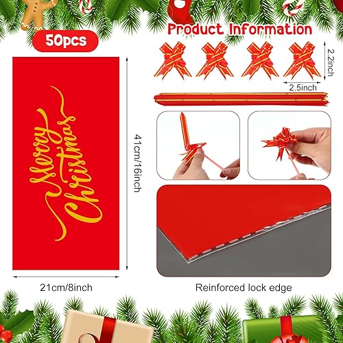 Miniatura 2 de Teling 100 bolsas de regalo para botella de vino de Navidad, bolsa de celofán, funda roja para bolsa de vino de Feliz Navidad, incluye 50 bolsas de