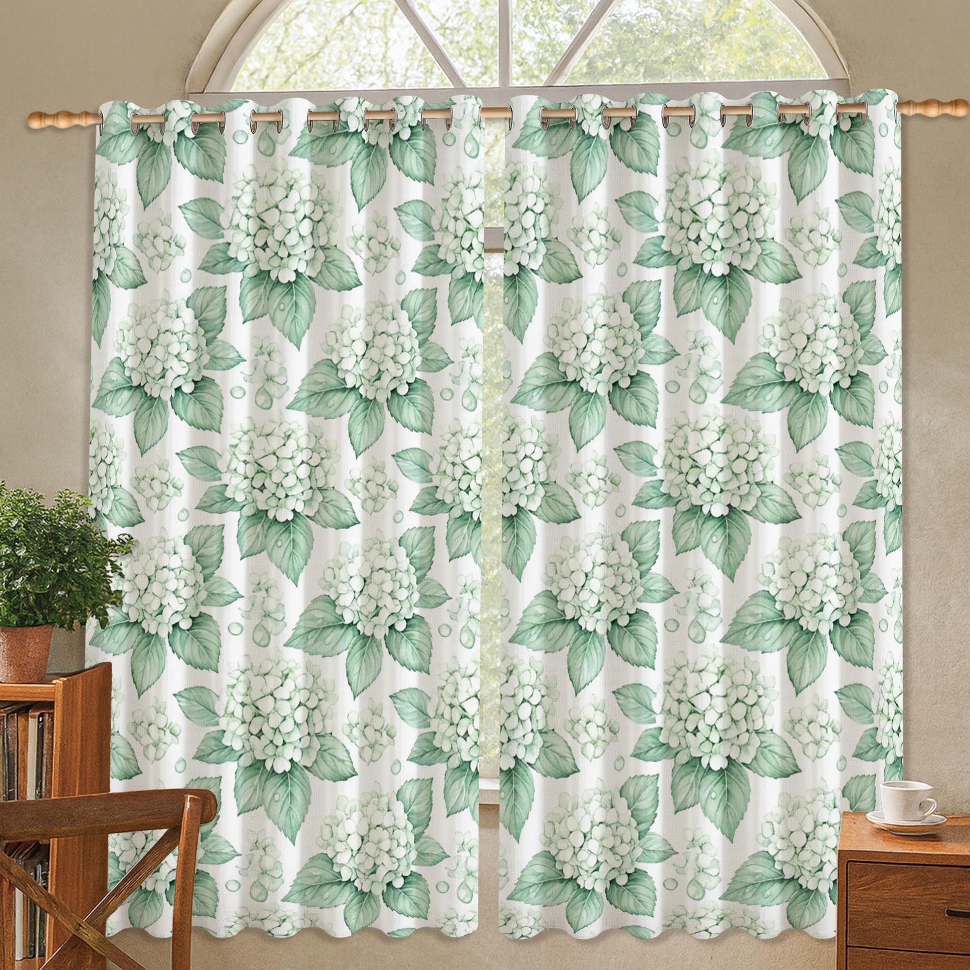 Rideaux occultants hortensia feuilles naturelles vert 106x114