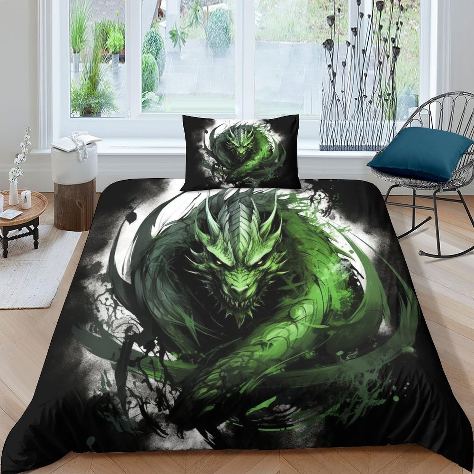 HOTGE Flying Dragon 3D Comforter Cover Set for Kids Boys Duvet Cover Wildlife 2 Piece Set Youth Teens Bedding Set Quilt Cover with Zipper Closure Soft Microfiber Single（125x200cm）