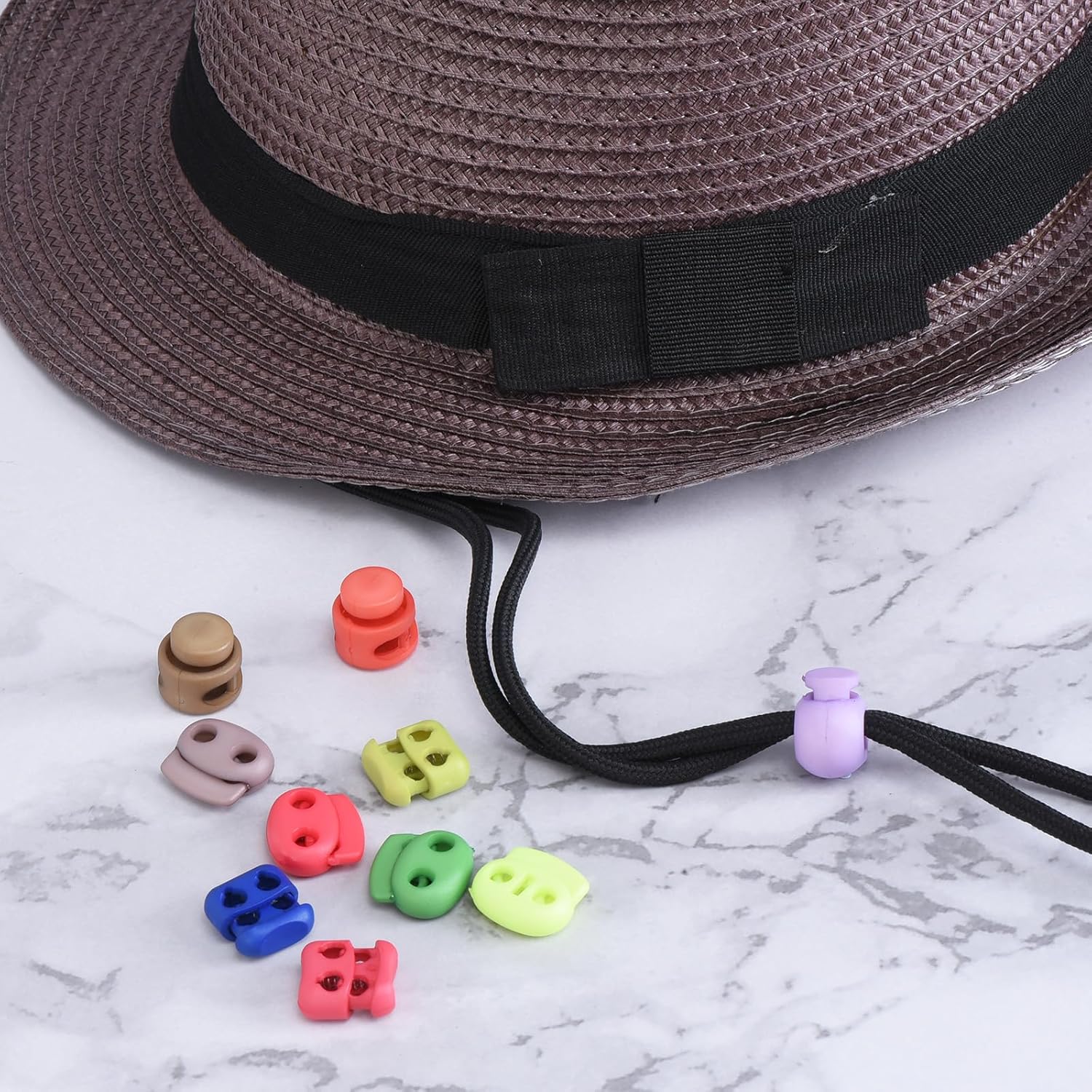 PATIKIL Cord Locks Assorted, 100 Pack Round Double Hole Spring Toggle Stopper 14mm for Drawstring Bag Shoelaces - Image 5