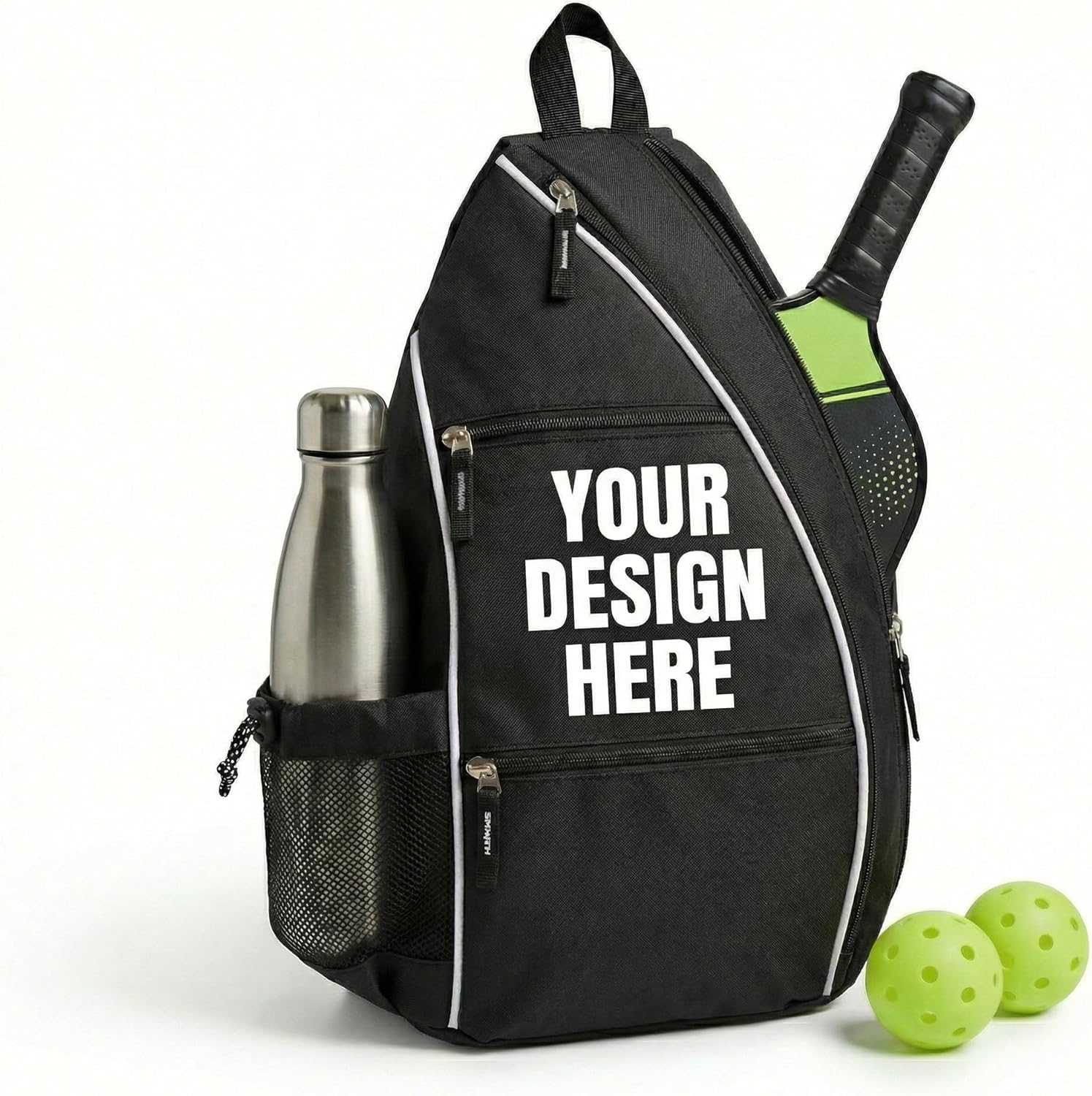 Personalized Pickleball Sling Bag Custom Paddle Backpack with Name or Logo Lightweight Durable Sports Pickle Ball Gear Bag for Men Women Water Bottle Pocket Fence Hook Storage